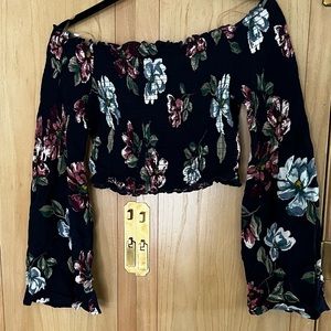 Floral strapless long sleeve shirt